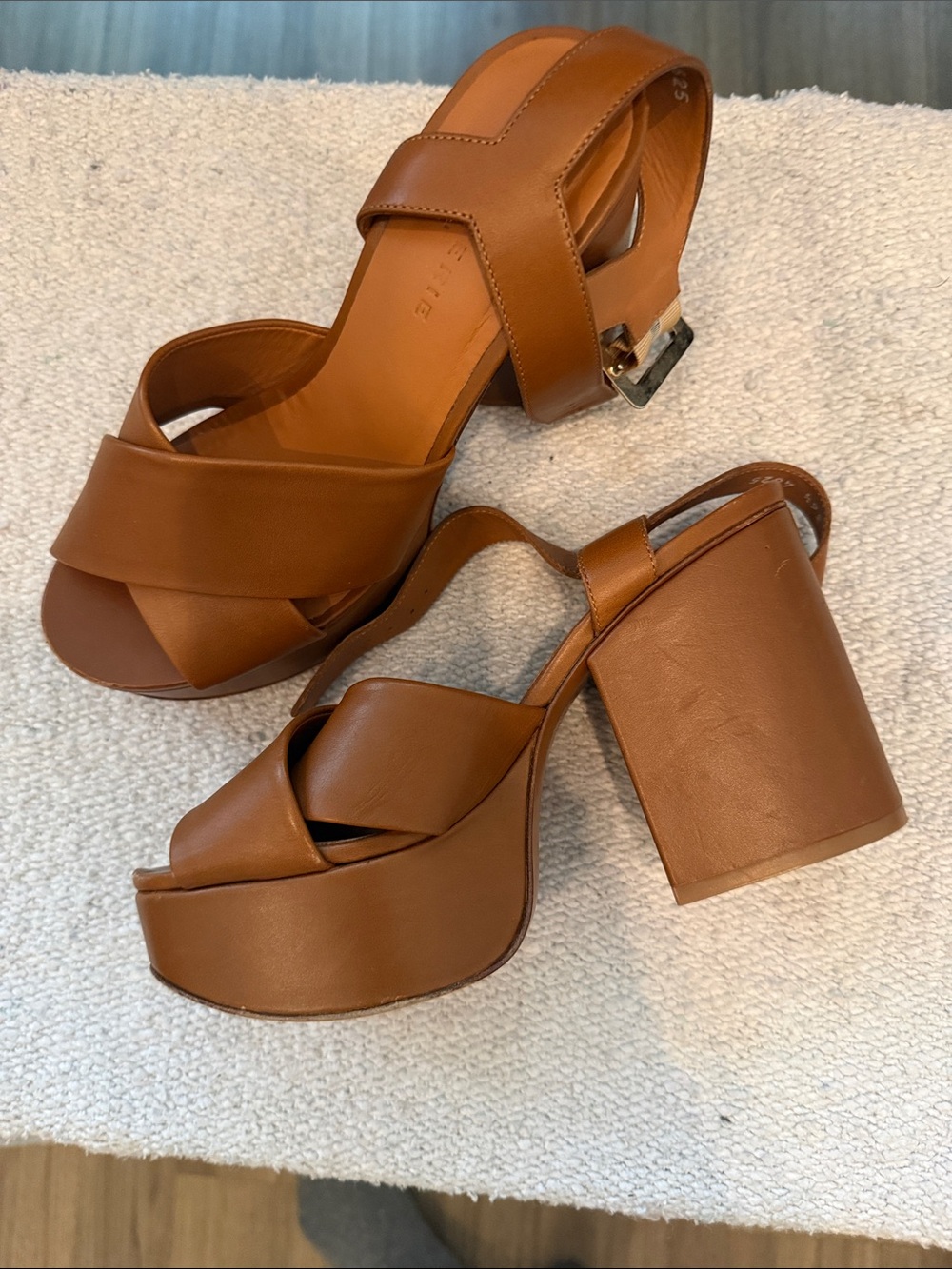 Robert Clergerie Cognac Leather Crisscross Platform Sandals